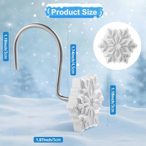 VinTS 12-Pack Silver Snowflake Shower Curtain Hooks for Christmas Decor