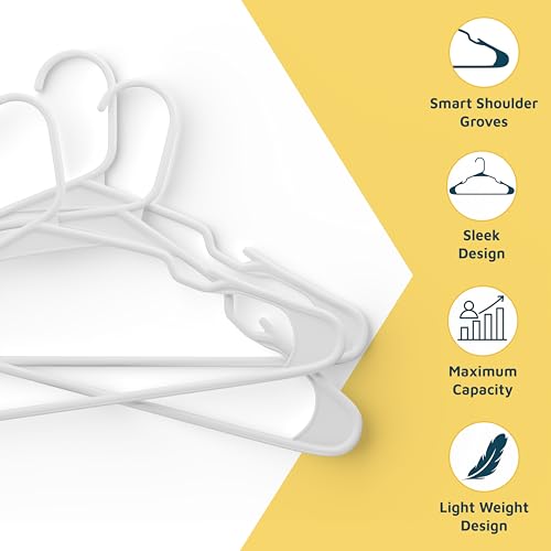 Lifemaster Heavy Duty Plastic Clothes Hangers, Non-Slip, White, 10-Pack