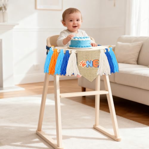 Blue Dog High Chair Banner for 1st Birthday Party Decoration