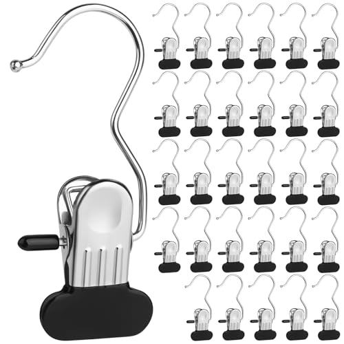 30Pcs Stainless Steel Laundry Hangers with Clips for Clothes Hats Bags