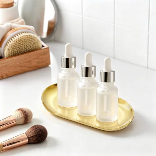 Gold Stainless Steel Decorative Tray Set - 2 Oval Organizers for Jewelry & Cosmetics