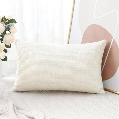 OTOSTAR Cream Beige Linen Throw Pillow Cover 12x20 Inch