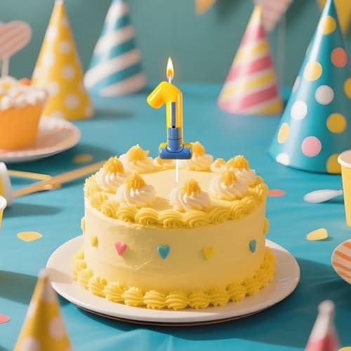 Number 1 Cartoon Birthday Cake Candle for Kids - Yellow Jeans Theme