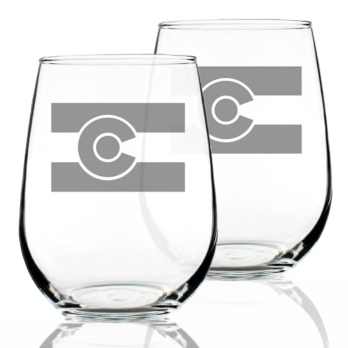 Colorado Flag Stemless Wine Glass Set of 2 - 17 oz Engraved Hometown Gift