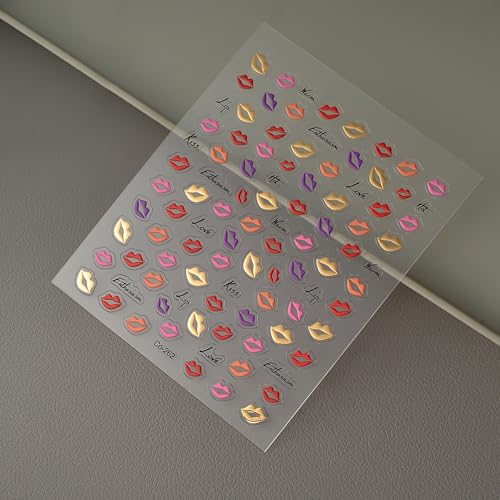LYLYNB 3D Lip & Heart Valentine Nail Stickers Self-Adhesive Decals