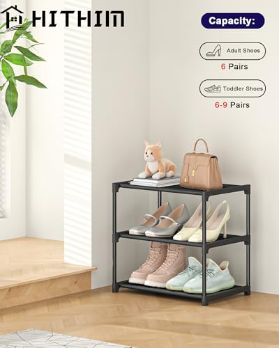 HITHIM 3-Tier Narrow Shoe Rack - Stackable Organizer for Entryway
