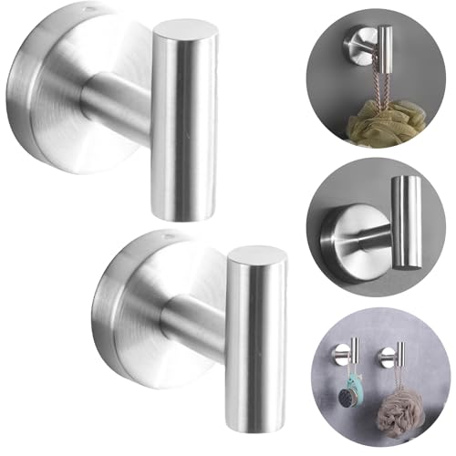 Heavy Duty No-Drill Suction Cup Coat Hooks - 2 Pack, Brushed Silver