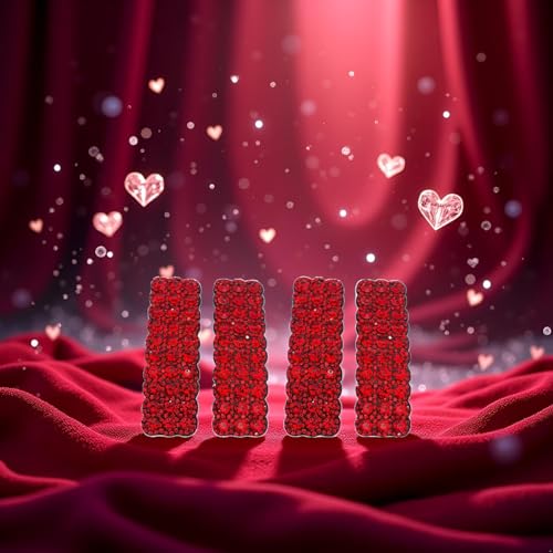 Red Rhinestone Snap Hair Clips 4-Piece Shiny Hair Barrettes