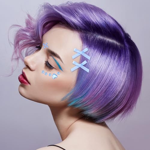 SmallCat Blue Self-Adhesive Face Gems & Bow Rhinestone Stickers for Hair