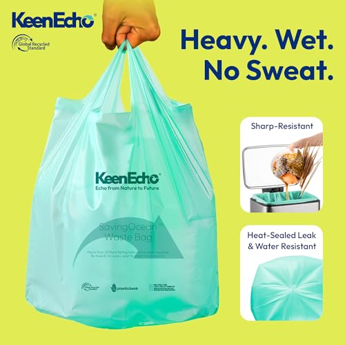 KeenEcho 2 Gallon Green Trash Bags with Handles - 50 Count, Sage & Sea Salt Scented