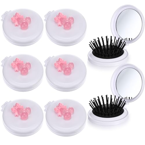 LemonRoad 6 Pack Foldable Travel Mirror Hair Brushes White Mini Pocket Comb