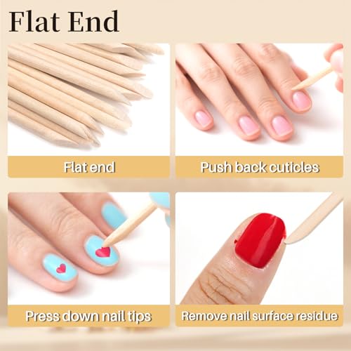 RAQEHO 100PCS Wooden Cuticle Pushers - 4.5 Inch Double Sided Orange Sticks for Nail Care and Art