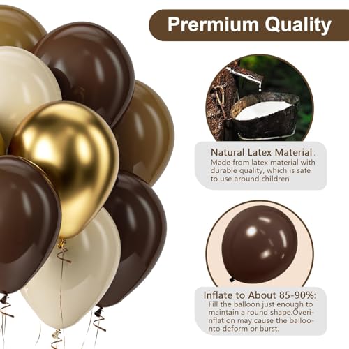 Brown and Gold Balloons Set - 60pcs 12" Helium Latex for Parties