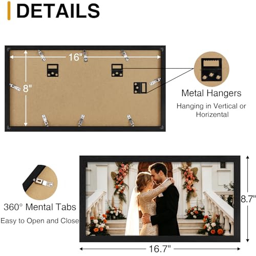 Black 3-Photo Collage Frame for 5x7 Pictures - 8x16 Wall Decor