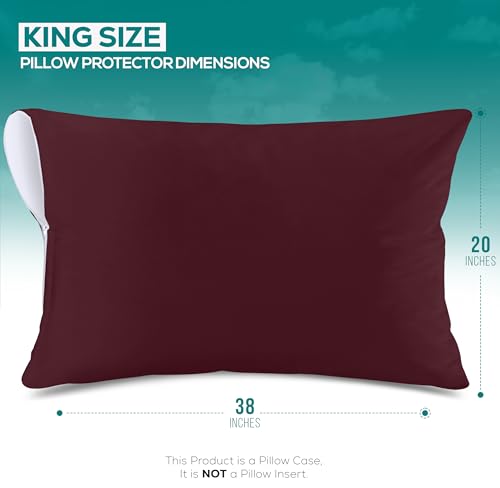 Utopia Bedding King Size Pillow Protectors Set of 2 Burgundy Zippered Waterproof Bed Bug Dust Mite Proof