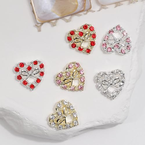 CnSybaris 42Pcs 3D Heart Nail Charms Alloy Crystal Rhinestones for DIY Manicure
