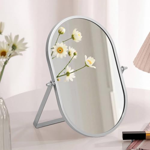Numjeg Portable Silver Metal Makeup Mirror - 180° Rotation Vanity Mirror for Bedroom