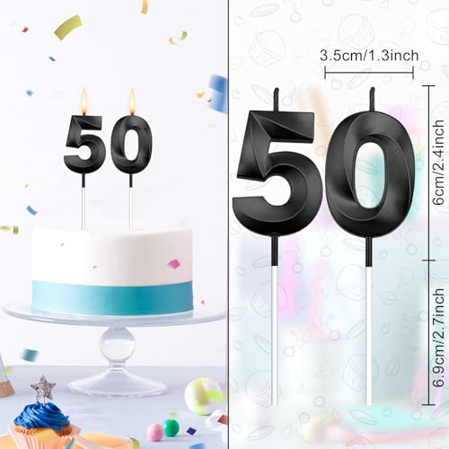 Goqaoix Black 50th Birthday Candles for Cake - 50th Anniversary & Celebration Decor - 2 Pack