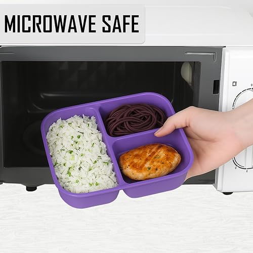 Neez 2 Pack 48oz Bento Lunch Containers - 3 Compartment, Leak Proof & Microwave Safe