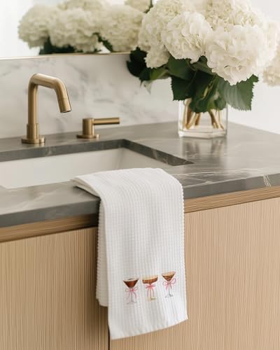 Pink Bow Espresso Martini Kitchen Towels - Coquette Style, 16x24 Inch Gift for Cocktail Lovers