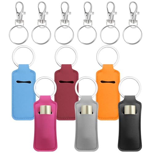 6 PCS Chapstick Holder Keychain Neoprene Lip Balm Pouch Assorted Colors