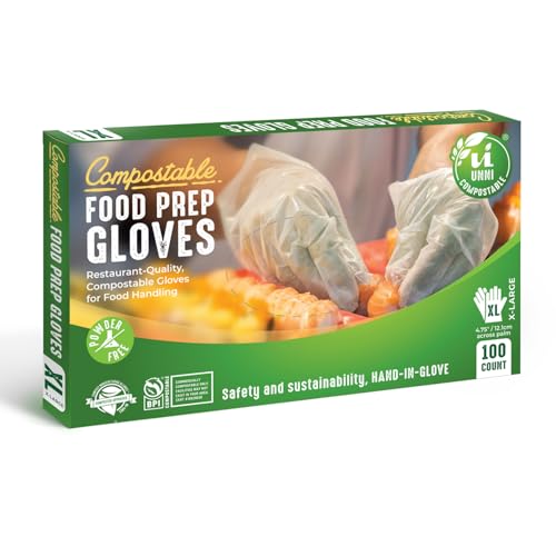 UNNI Compostable Food Prep Gloves - Large, 100 Count - Eco-Friendly