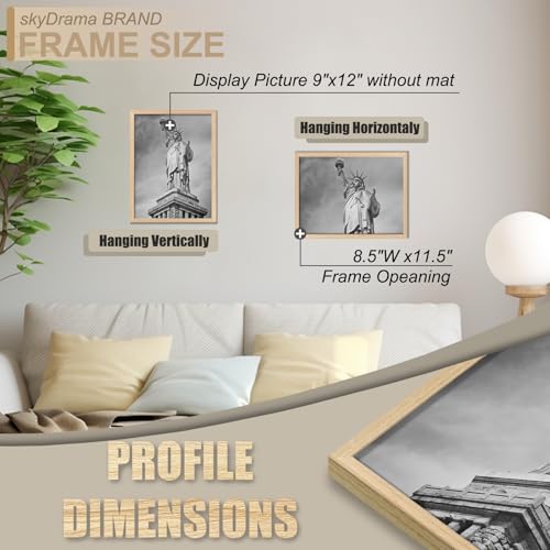 skyDrama 9x12 Solid Wood Picture Frame - Natural Wood Grain, 2 Pack