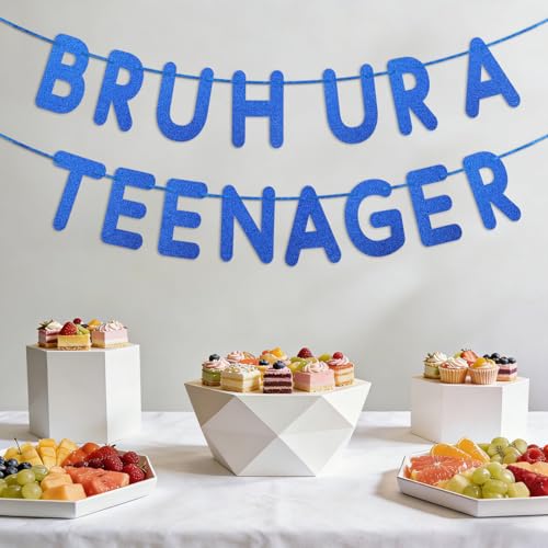 Bruh Ur a Teenager 13th Birthday Banner Pre-Strung Glitter Party Decoration