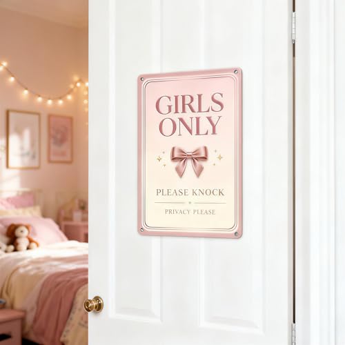 Girls Only Door Sign - Blush Pink & Rose Gold Preppy Room Decor, 8x12 Inch