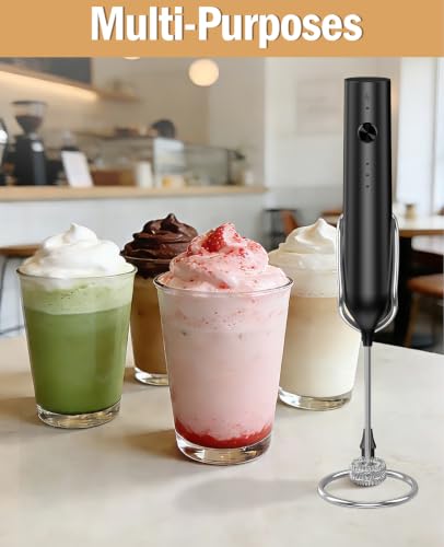Rechargeable Handheld Milk Frother with 3 Speeds & 2 Heads