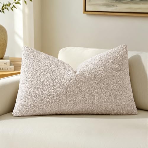 MIULEE 20x12 Inch Beige Boucle Lumbar Pillow Cover - Pack of 1