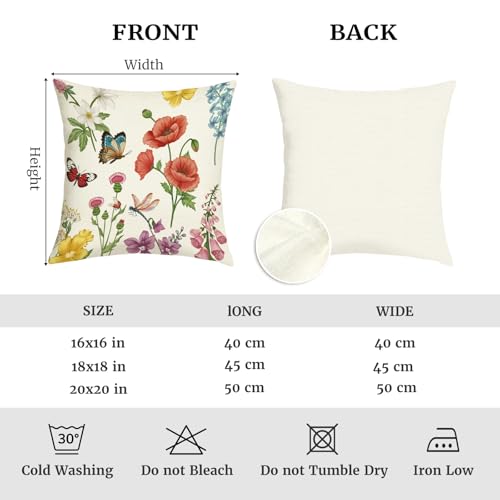 Joymaison Floral Butterfly Throw Pillow Covers 18x18, Set of 4