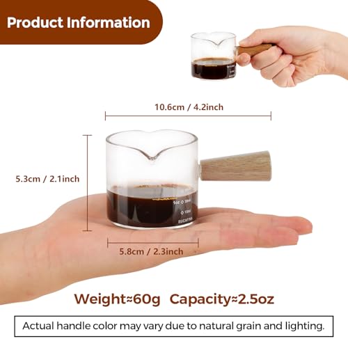 YARRAMATE 2.5oz Double Spout Espresso Shot Cup with Wooden Handle