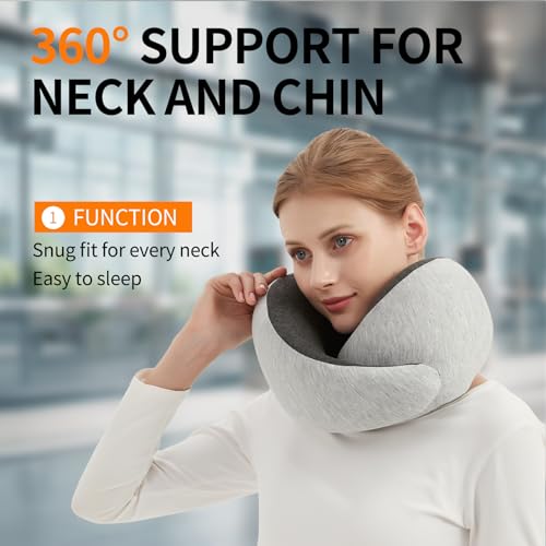 Memory Foam Travel Neck Pillow - Ergonomic & Compact Design for Airplane & Road Trips (Grey)