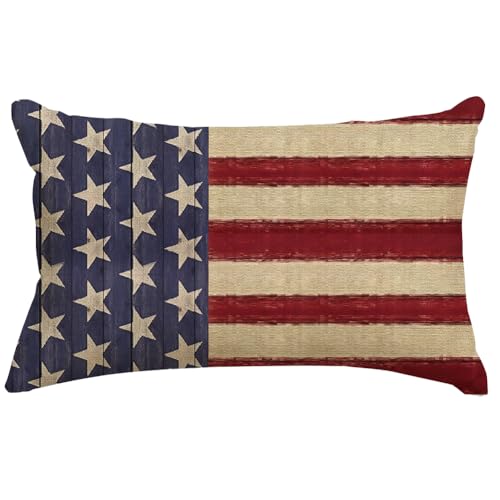 RABUSOFA 4th of July Patriotic Pillow Cover 12x20 - Vintage American Flag