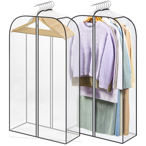 LANDNEOO 2 Pack 40-Inch Clear Garment Bags with Double-Sided Zippers for Closet Storage