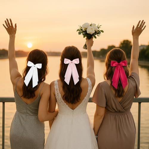Tweruna Satin Hair Bows for Women, 4-Color Ribbon Hair Clips with Long Tails