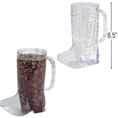 17oz Cowboy Boot Cups - Clear Plastic Party Mug Set, 12 Pack - Western Theme