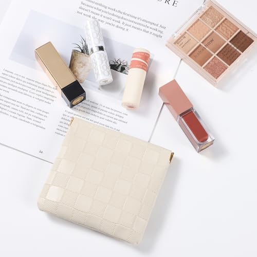 Sightor 2PCS Checkered Small Makeup Bag PU Leather Mini Cosmetic Pouch