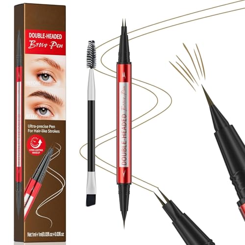 Essorall 2-in-1 Eyebrow Pen with Micro-Fork Tip & Fine Tip, Waterproof Microblading Brow Pencil with Brush, Black