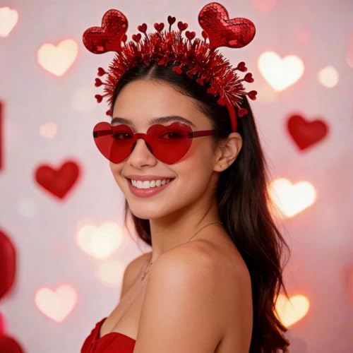 Valentine Heart Headband and Red Heart Sunglasses Party Set