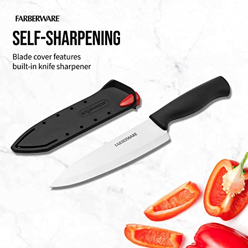 Farberware 6-Inch Self-Sharpening Chef Knife with Ergonomic Handle, Black