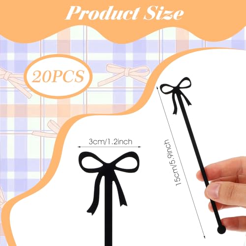 20 Black Bow Drink Stirrer Sticks - Acrylic Party Supplies