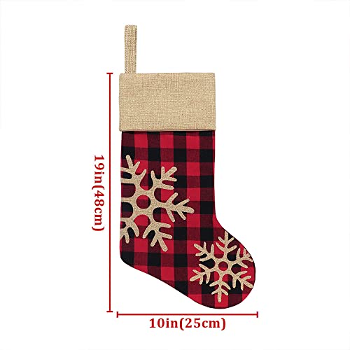 Rustic Christmas Stockings 4 Pack - 18 Inch Red Black Buffalo Plaid Holiday Decor