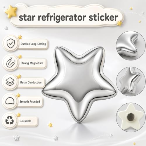 10 Silver Star-Shaped Fridge Magnets for Home & Office Decor