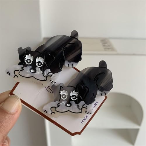 Black Acetate Duckbill Hair Clip Cute Dog Bone & Schnauzer Design