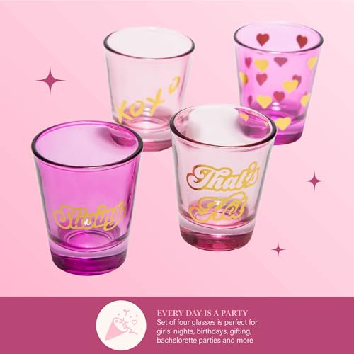 Paris Hilton 4-Piece Shot Glass Set - 2 oz Fun Decals in Pink