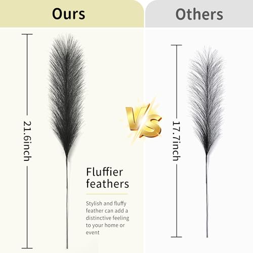 36Pcs Black Faux Pampas Grass - 21.6 Inch Decorative Stems for Home Decor