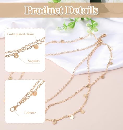 Gold Head Chain Sequin Boho Layered Hair Piece for Women