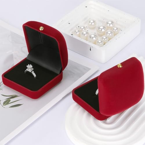 KUKUVR Red Velvet Jewelry Ring Box for Proposal - 2 Pcs